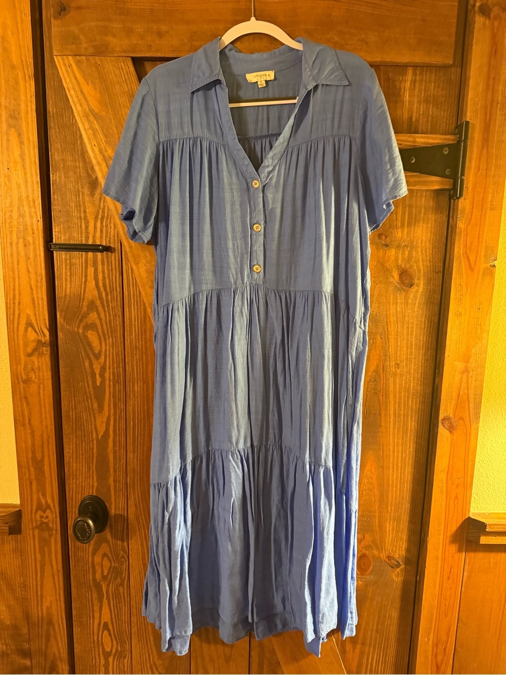 Umgee Light Blue Button-Front Tiered Midi Dress